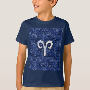 Camiseta Modern Aries Zodiac Símbolo Marinho Azul Camo Dig