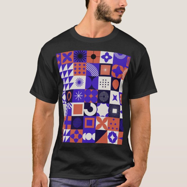 Camiseta Modern Bauhaus: Padrão Geométrico Negrito. (Frente)