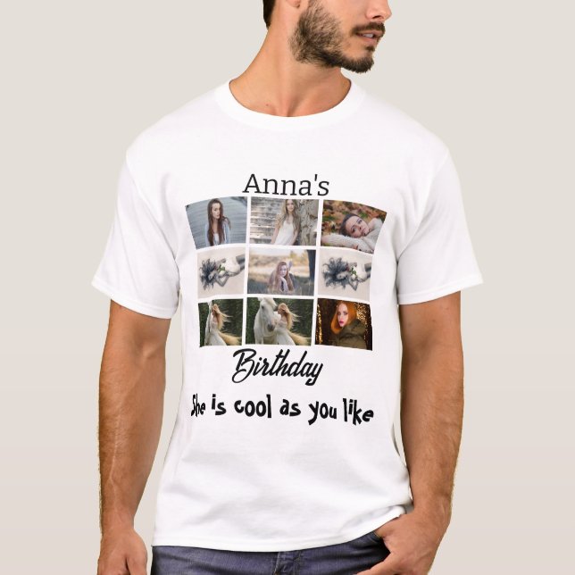 Camiseta Modern Birthday personalizou 9 Colagem de Fotos (Frente)