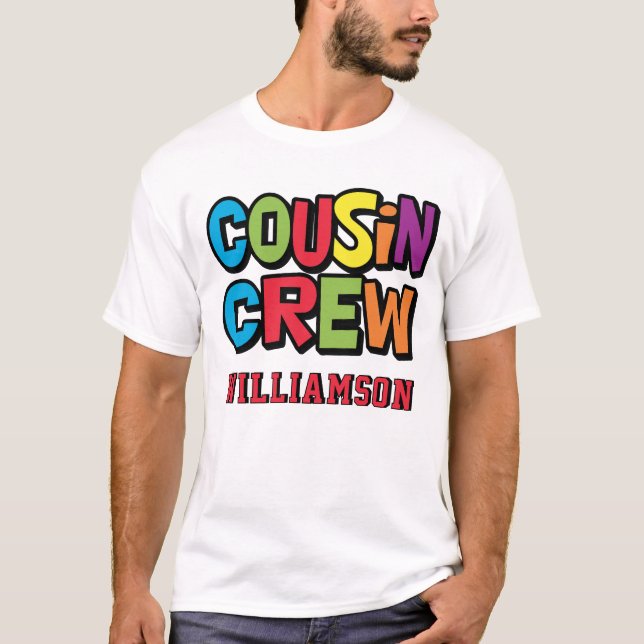 Camiseta Modern Bold Colorful Cousin Crew Family Reunion (Frente)