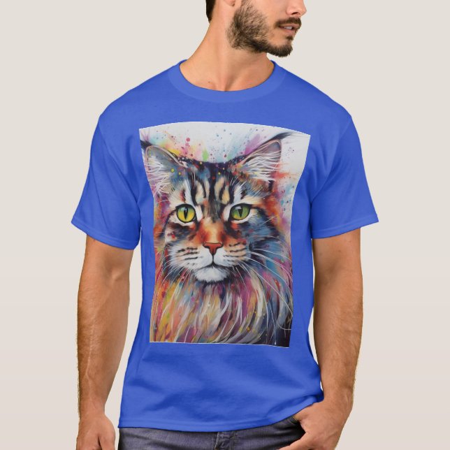 Camiseta Modern Colorful Maine Coon Cat Art (Frente)