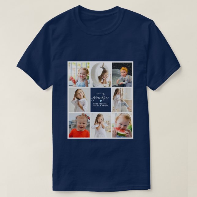 Camiseta Modern Elegant Love You Grandpa 8-Photo Collage (Frente do Design)