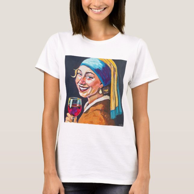 Camiseta Modern Girl w/ a Pearl Earring - Vermeer Inspired (Frente)