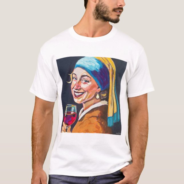 Camiseta Modern Girl w/ a Pearl Earring - Vermeer Inspired  (Frente)
