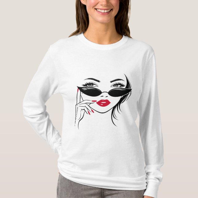Camiseta Modern Glam Girl Illustration Women’s T-Shirt (Frente)