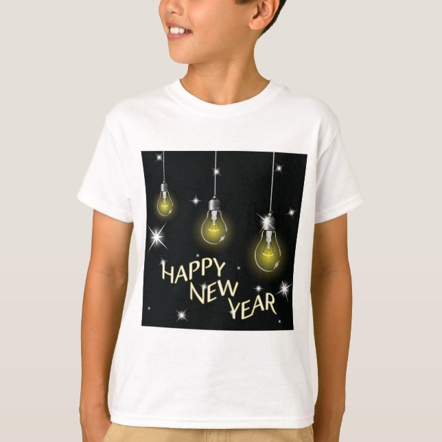 Camiseta Modern Glowing Light Bulbs Happy New Year (Frente)