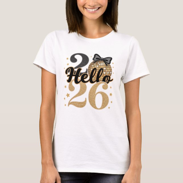 Camiseta Modern Hello 2026 Typography New Year Ball  (Frente)
