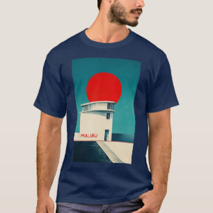 Camiseta Modern Malibu Beach House com Bold Red Sun Art TS