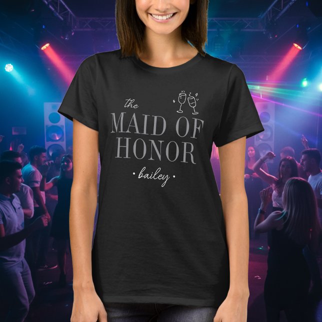 Camiseta Modern Minimalist Maid Honor Script Bachelorette (Criador carregado)
