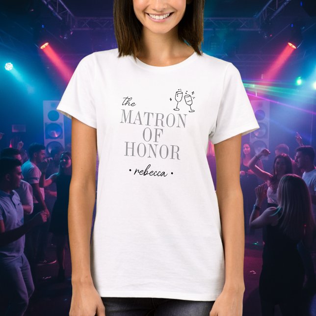 Camiseta Modern Minimalist Matron Honor Script Bachelorette (Criador carregado)