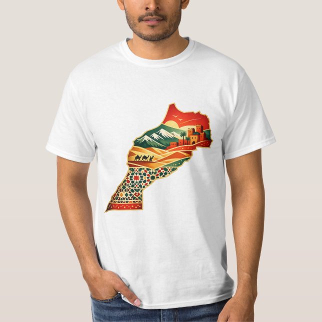 Camiseta Modern Morocco Map T-Shirt Design – Mor (Frente)