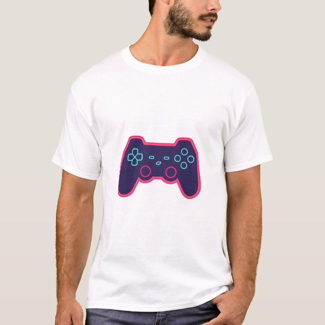 Camiseta Modern Neon Gaming Controller White Cotton T-Shirt (Frente)