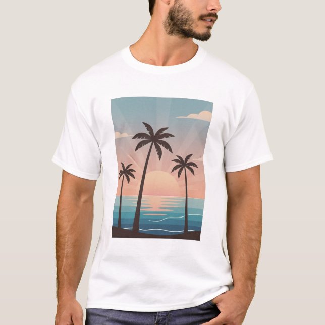 Camiseta Modern Palm Tree Sunset Aesthetic Lifestyle  (Frente)