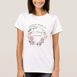 Camiseta Modern Pink Roses Script Name Class of Graduation