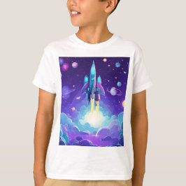 Camiseta Modern Rocket Ship Kids T Shirt Purple