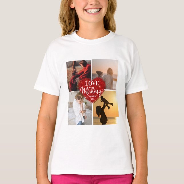 Camiseta Modern Te Ama Mãe/Mamãe/Outra Colagem Fotográfica (Frente)