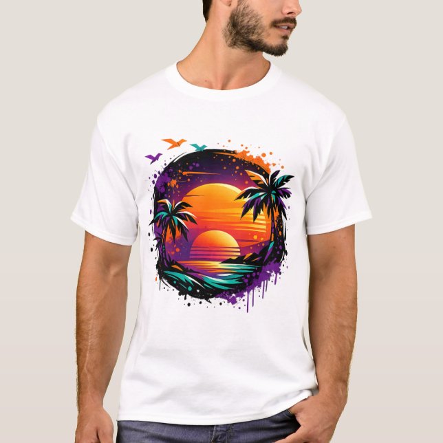Camiseta Modern Tropical Sunset Streetwear T-Shirt – Abstra (Frente)