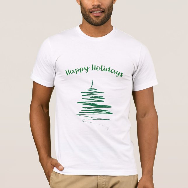Camiseta moderna Abstrato Verde sobre Férias Feliz (Frente)