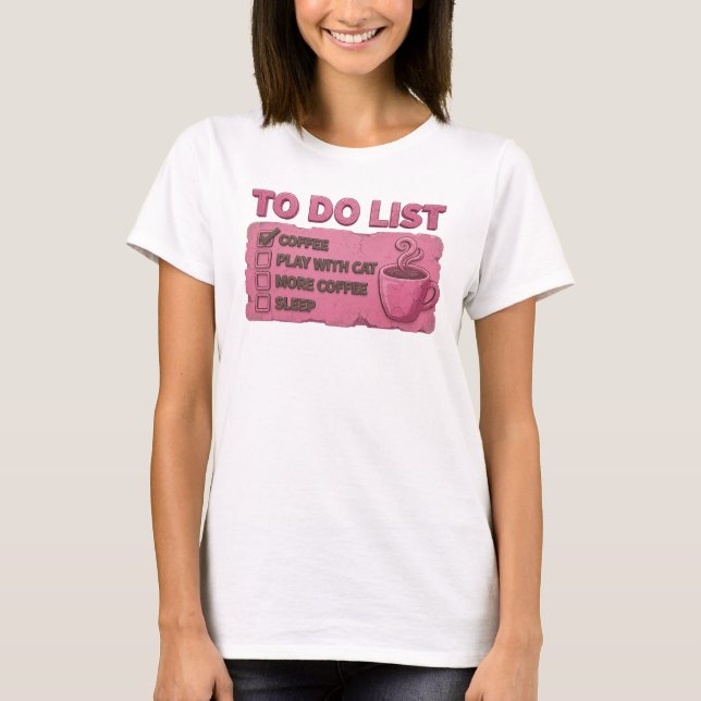 Camiseta Moderna COFFEE PLAY WITH CAT Rosa Cativan (Frente)