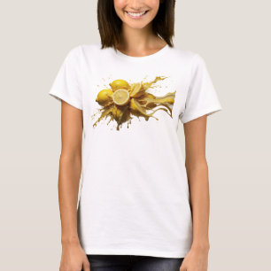 Camiseta Moderna com Limões Abstratos Dourados Atr