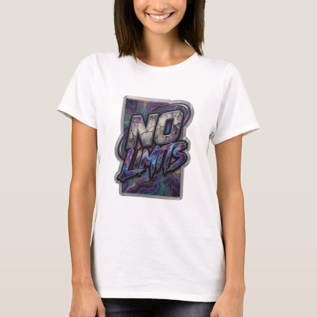 Camiseta Moderna com Slogan NO LIMITS Prata (Frente)