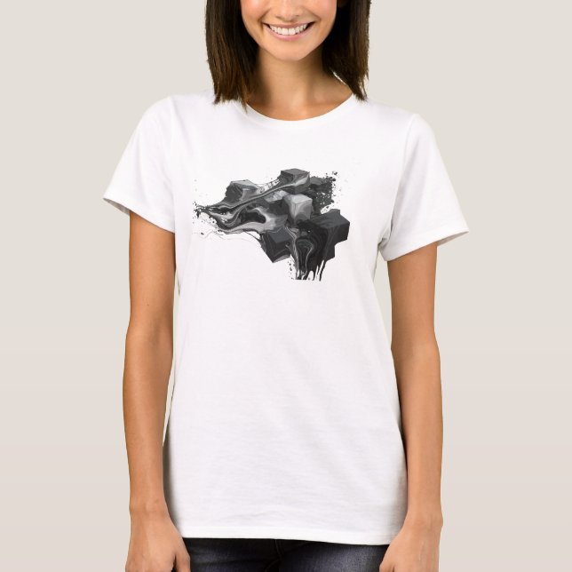 Camiseta Moderna Cubos Abstratos em Ouro (Frente)