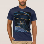 Camiseta moderna Dourada azul de Marinho Agate - M<br><div class="desc">Agate Marinho Azul Gemstone Marble Monograma Nome Geode Glitter Sparkle Personalizado Aniversário - Oferta/Fornecedor - Adicione Sua Carta / Nome - Texto ou Remover - Torne Seu Presente Especial - Redimensionar e mover ou remover e adicionar texto / elementos com ferramenta de personalização. Design por MIGNED. Por favor, veja meus...</div>