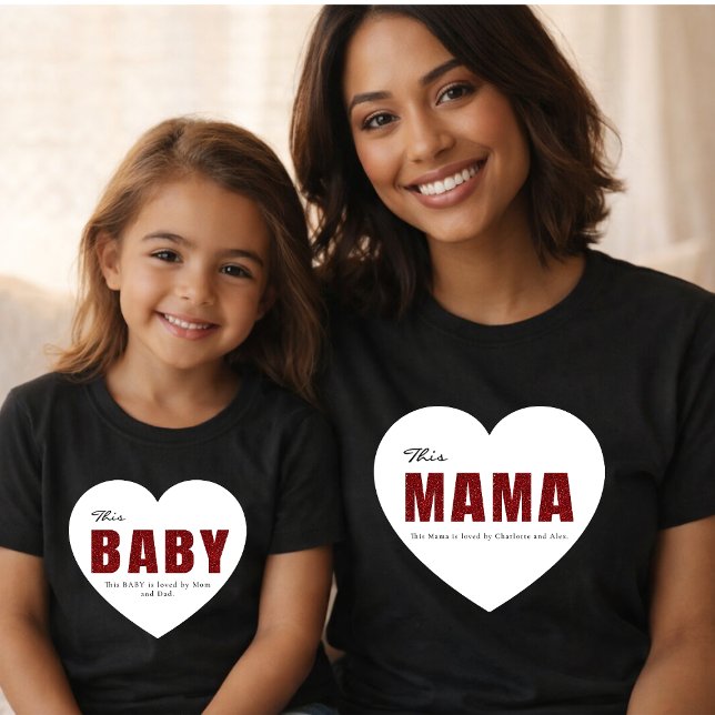 Camiseta Moderna Personalizada Coração de Mamãe (Criador carregado)