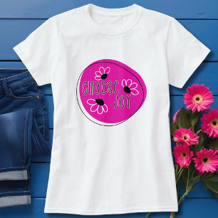 Camiseta Moderna Rosa e Preta Escolha Alegria