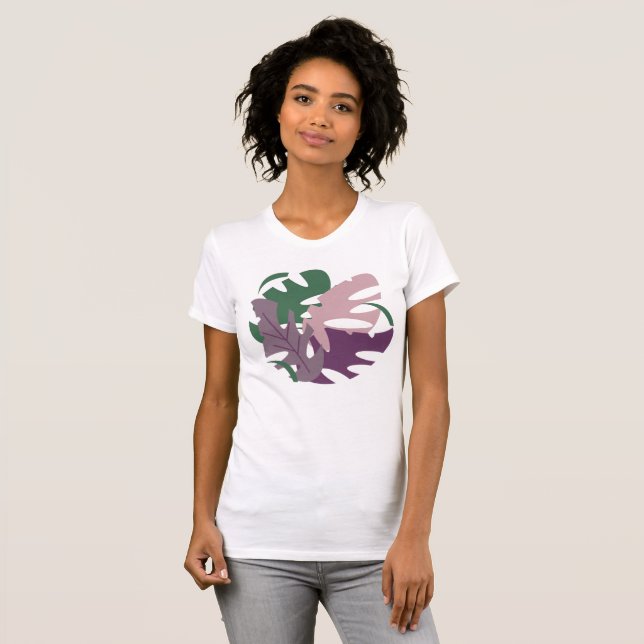 Camiseta Moderna selva Tropical Monstera Folhas Coloridas (Frente Completa)