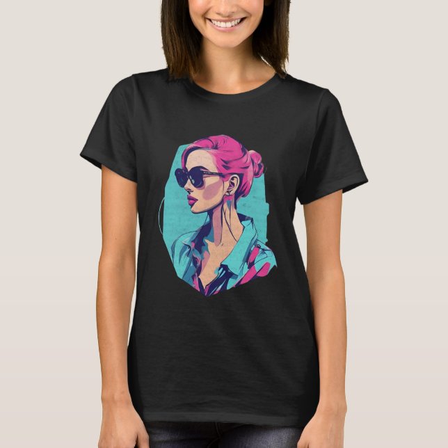 Camiseta Moderne Pop Art Woman Portrait türkis pink (Frente)