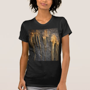Camiseta Moderno Abstracto Preto e Drips Dourados Metálicos