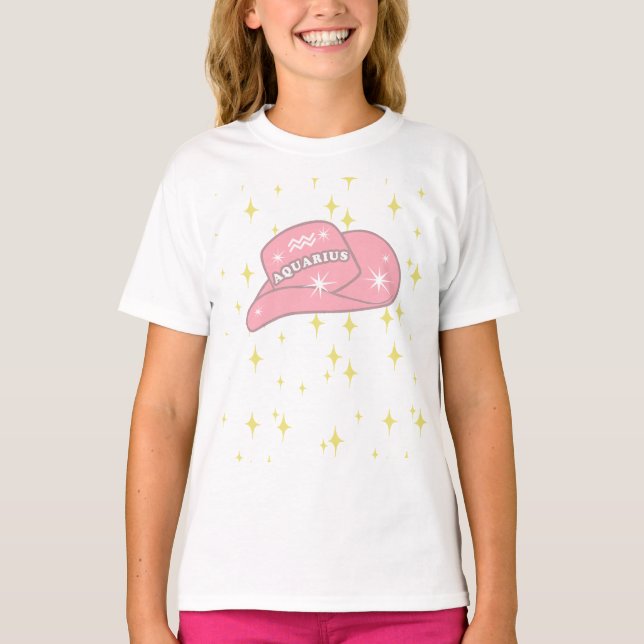 Camiseta Moderno Aquarius Zodiac CowGirl Hat Girl (Frente)