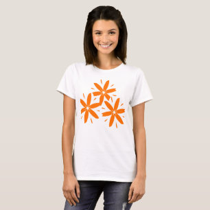 Camiseta Moderno de Meados do Século Laranja Geométrico Flo