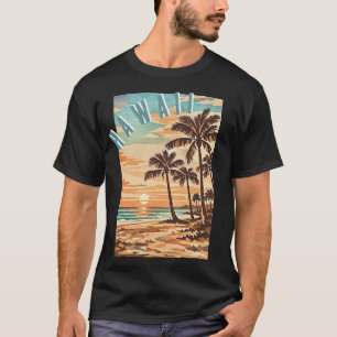 Camiseta moderno de meados do século praia Havaí pôr do sol
