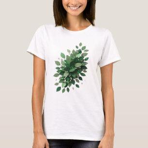 Camiseta Moderno Design de Slogan Folhas Verdes Prateado