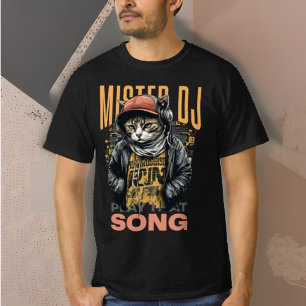 Camiseta Moderno design Funny Deejay cat Techno Black