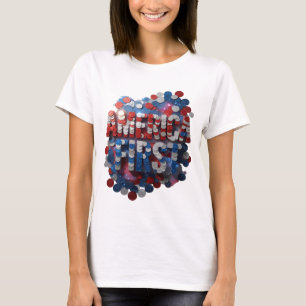 Camiseta Moderno Design Prata AMÉRICA PRIMEIRO Statement