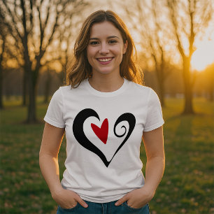 Camiseta Moderno do Coração Vermelho e Abstrato Negro Român