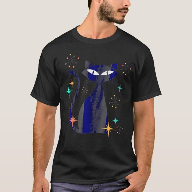 Camiseta Moderno do Espaço Gato do Século Médio da Era Atôm (Frente)