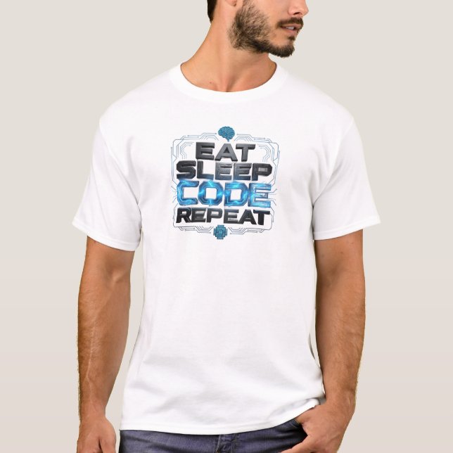 Camiseta Moderno ESTOUAR DORMIR CODIFICAR REPETIR Impressão (Frente)
