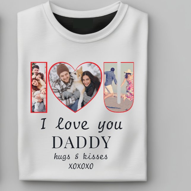 Camiseta Moderno Eu ♥ Personalizado Eu Amo Você Pai Mamãe 3 (I♥U Custom I Love You Daddy Mommy 3 Photo I HEART YOU Personalized T-Shirt with your favorite photos)