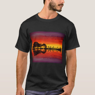 Camiseta Moderno Laranja Sunset Guitarista Nome Watercolor