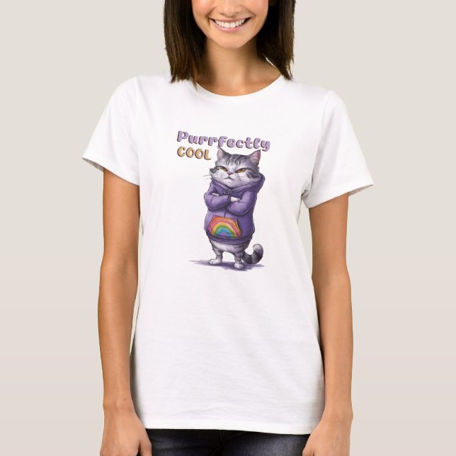Camiseta Moderno Puramente Legal Gato Engraçado (Frente)