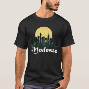 Camiseta Modesto Skyline Lua Brilhante Noite da Cidade do M