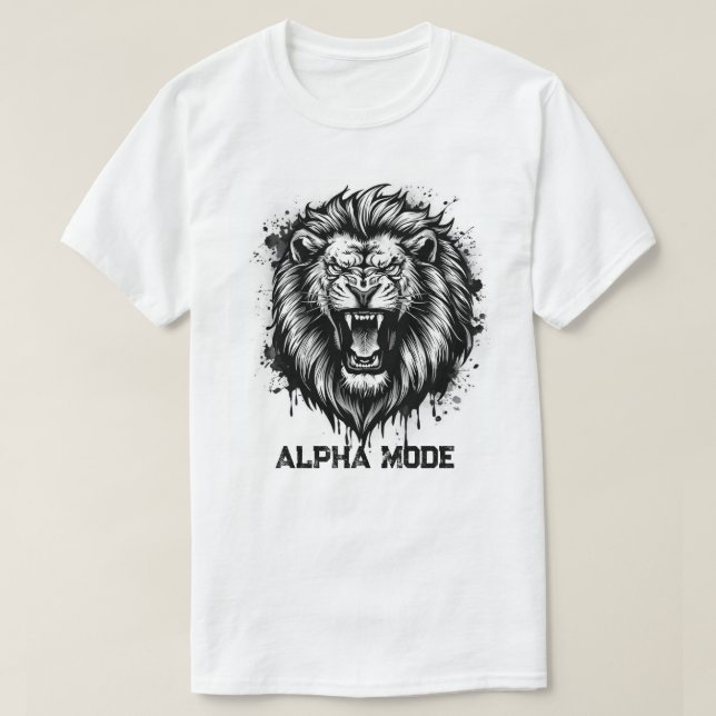 Camiseta Modo Alpha Cabeça de Leão Rugindo Preto e Branco (Frente do Design)