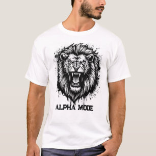 Camiseta Modo Alpha Cabeça de Leão Rugindo Preto e Branco