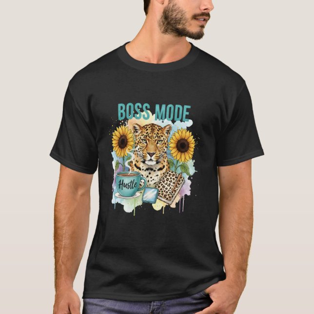 Camiseta Modo Chefe Design com Leopardo e Girassóis para W (Frente)