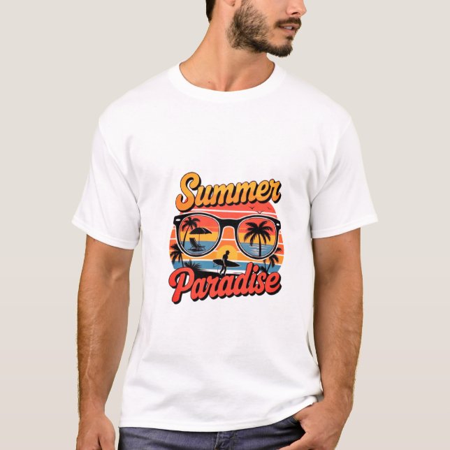 Camiseta Modo de Férias Ativado - Design da Ilha de Verão (Frente)