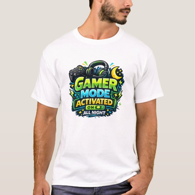 Camiseta Modo de Jogador Ativado a Noite Toda (Frente)